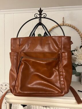 Universal Thread Faux Leather Backpack Tote in Cognac